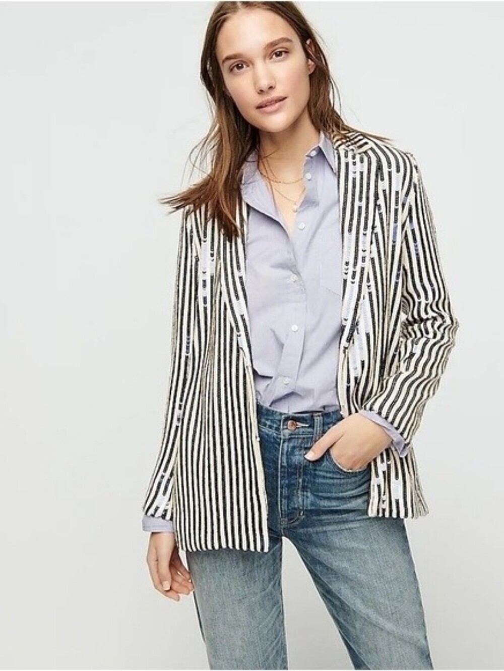 4. J. Crew Collection drapey blazer in sequin stripe